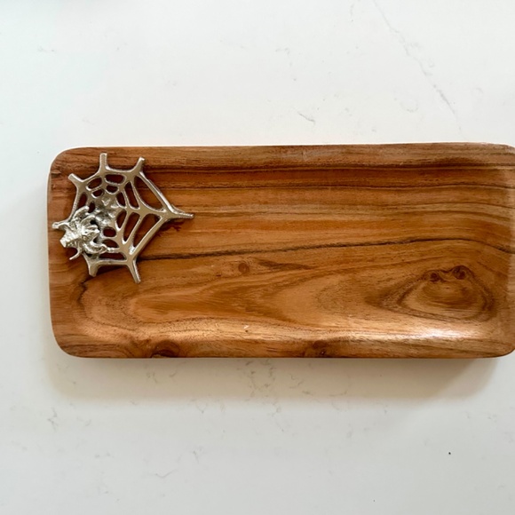 Wood Serving Tray Halloween Silver Spider Charcuterie boards, Halloween Tray - Picture 3 of 8